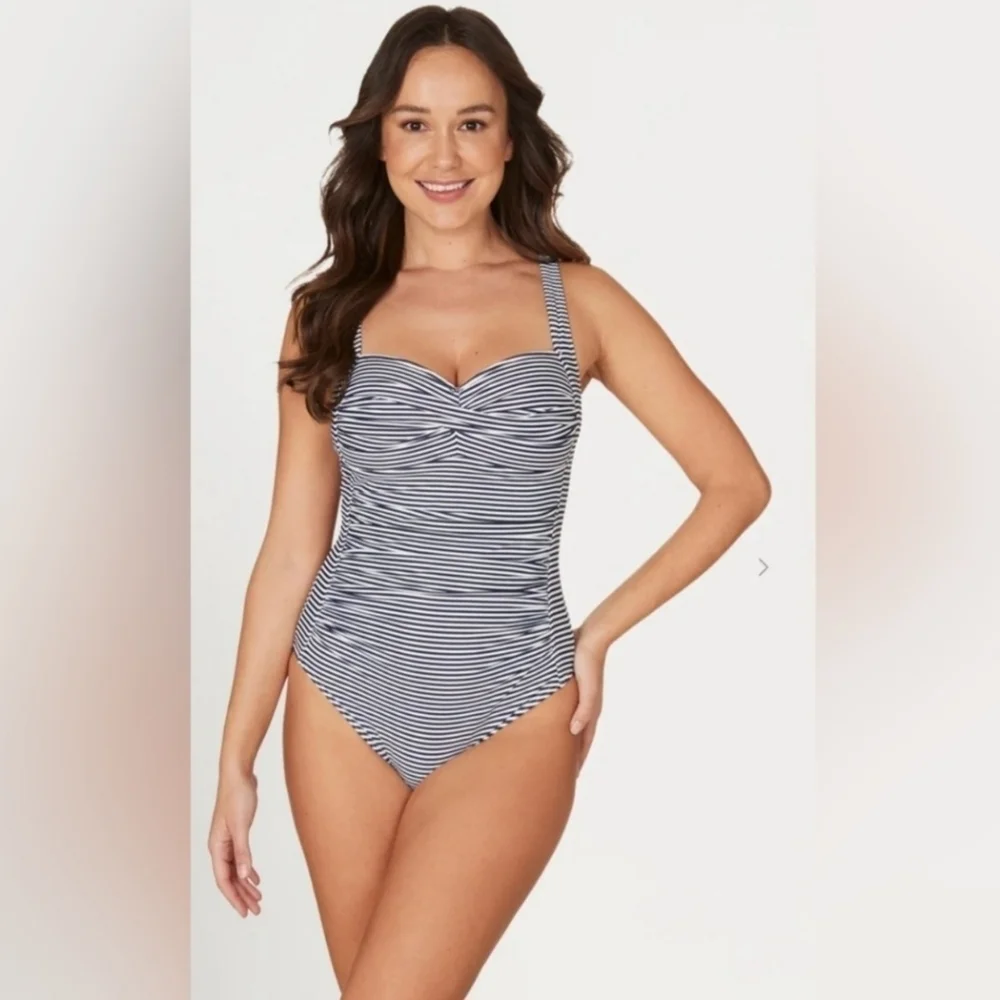 Nip Tuck Swim Sorrento Stripe Joanne One Piece Swimsuit Blue Mini Stripes Size 8